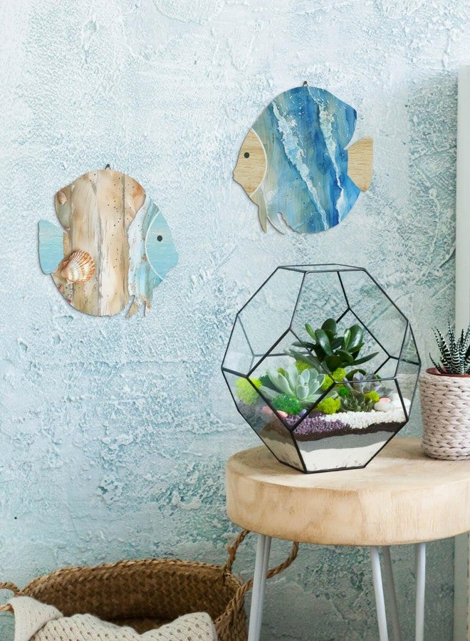 Putuo Decor Wood Fish Wall Decor 2pcs Rustic Beach House Wall Decor Coastal Lake Themed Home Decor Wood Hanging Nautical Decor For Bathroom, Lake House, Beach House Decor - Image 3